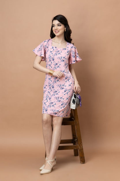 Floral Square Neck Knee Length Dress
