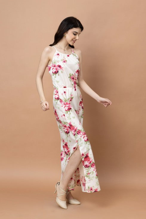 Floral Printed Noodle Strap Maxi Dress