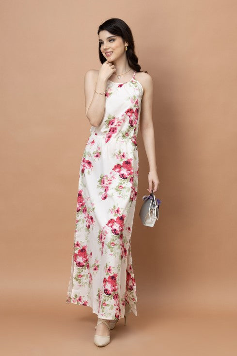 Floral Printed Noodle Strap Maxi Dress