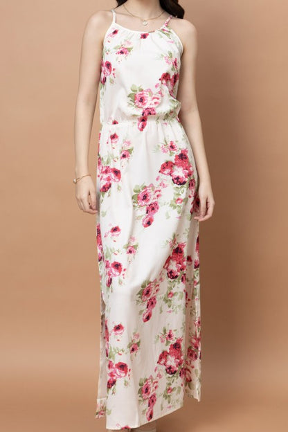 Floral Printed Noodle Strap Maxi Dress