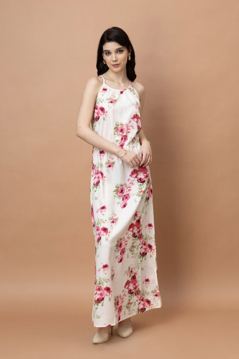 Floral Printed Noodle Strap Maxi Dress