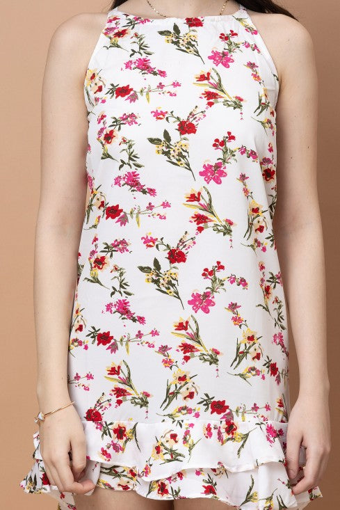 Floral Printed Cross Back Trapeze Dress