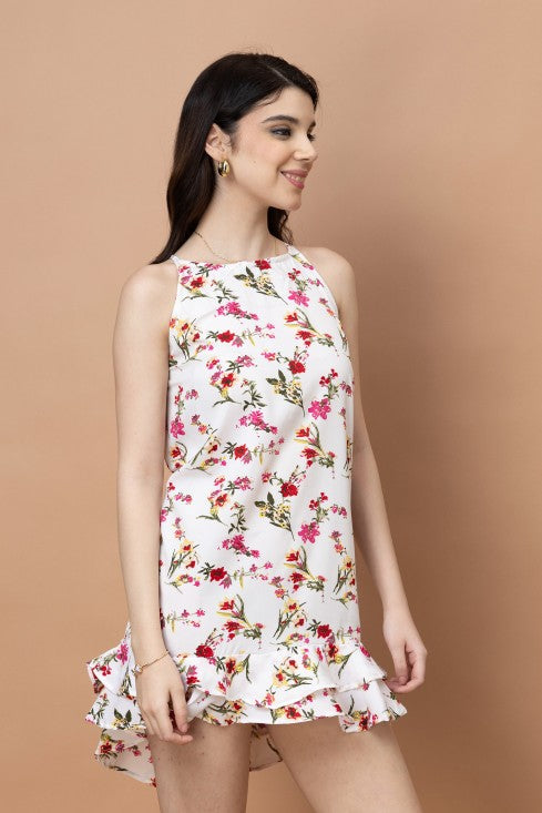 Floral Printed Cross Back Trapeze Dress