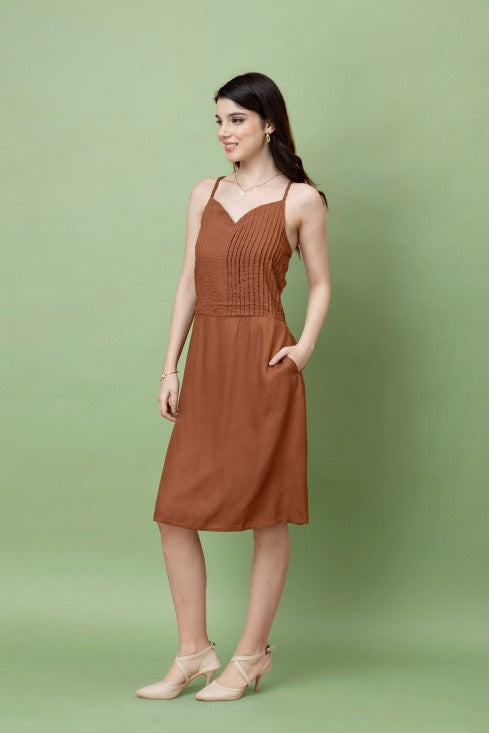 Braided Strap Pleat Yoke Dress