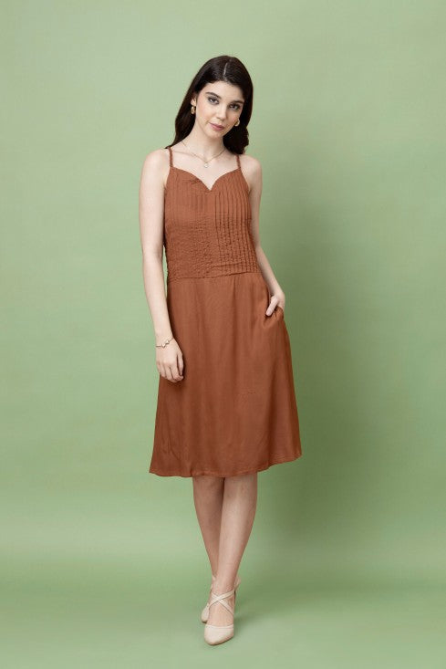 Braided Strap Pleat Yoke Dress