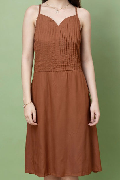 Braided Strap Pleat Yoke Dress