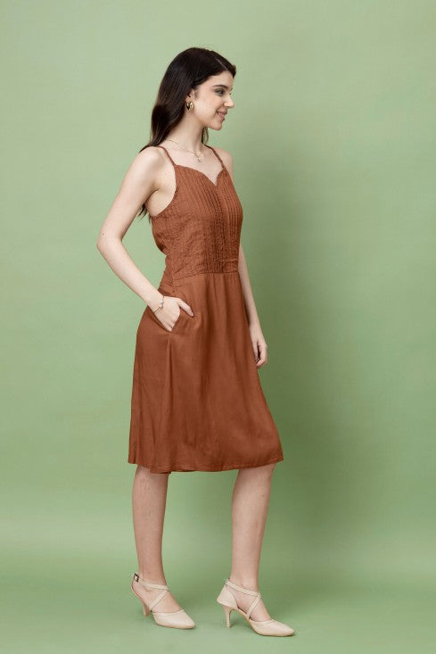 Braided Strap Pleat Yoke Dress