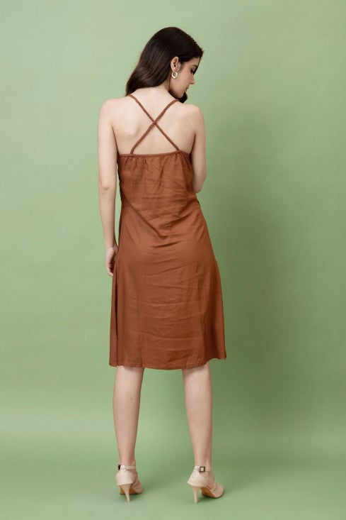 Braided Strap Pleat Yoke Dress