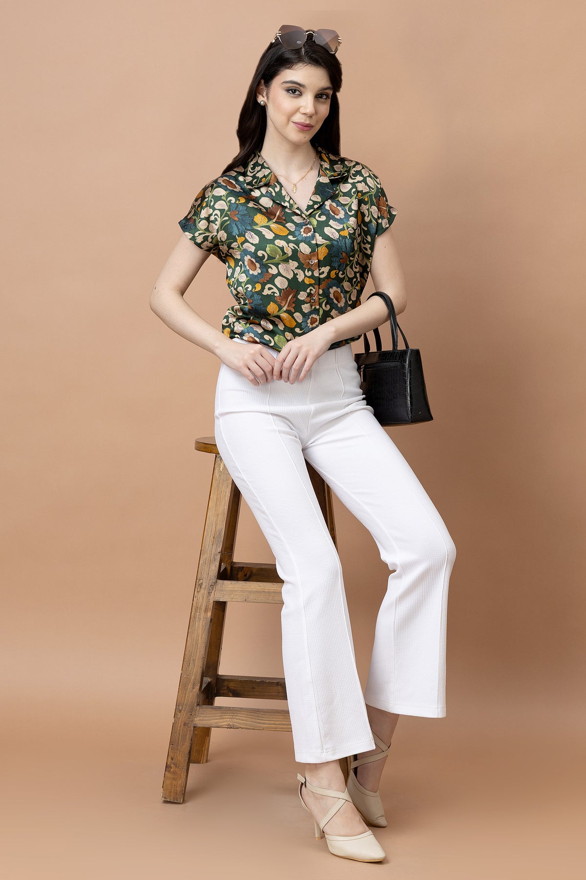 Floral Printed Cuban Collar Satin Shirt