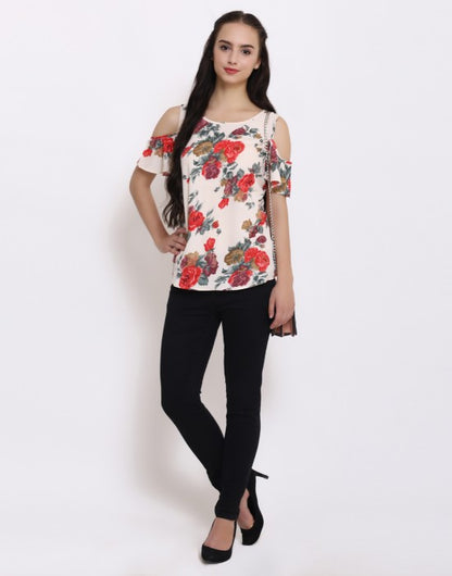 Floral Printed Cold Shoulder Top