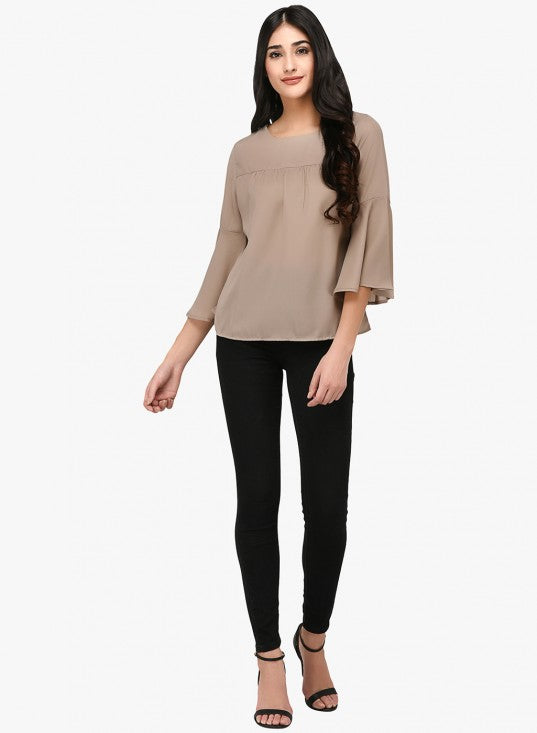 Solid Bell Sleeves Top With Back Buttons