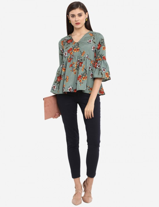 Floral Printed Bell Sleeves Top
