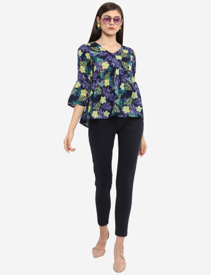 Tropical Printed Bell Sleeves Top