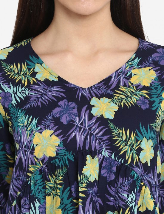 Tropical Printed Bell Sleeves Top