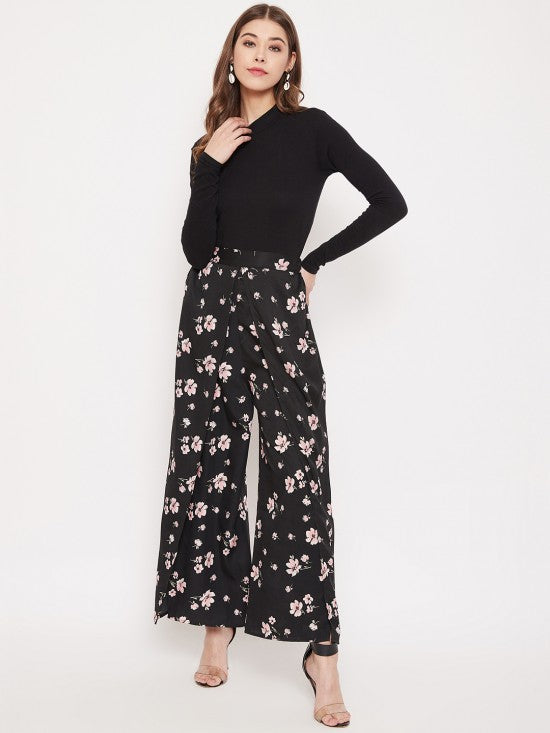 Floral printed slit pants