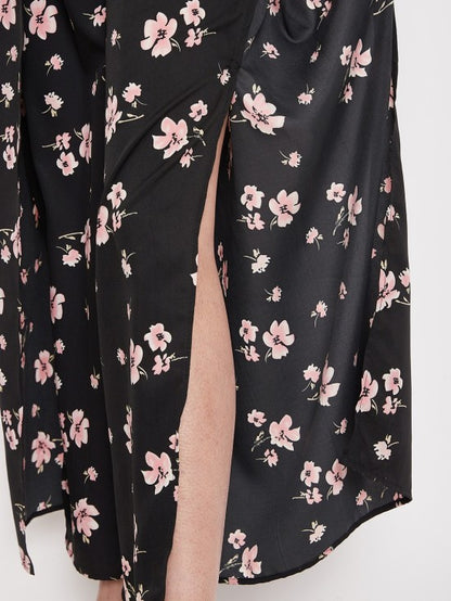 Floral printed slit pants