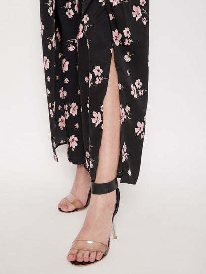 Floral printed slit pants