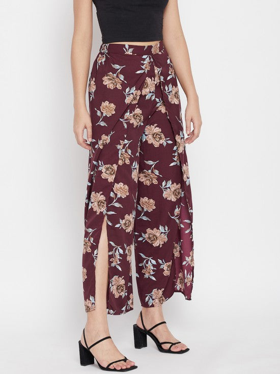 Floral printed slit pants