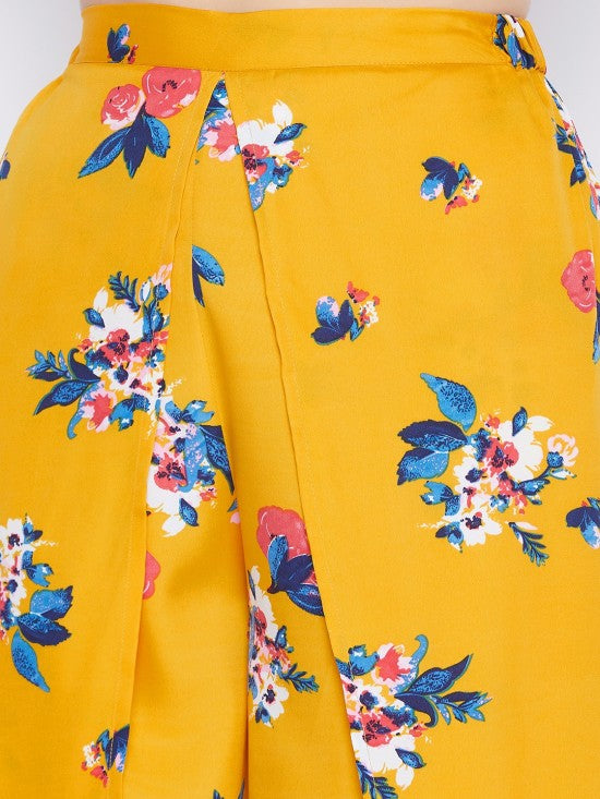 Floral printed slit pants
