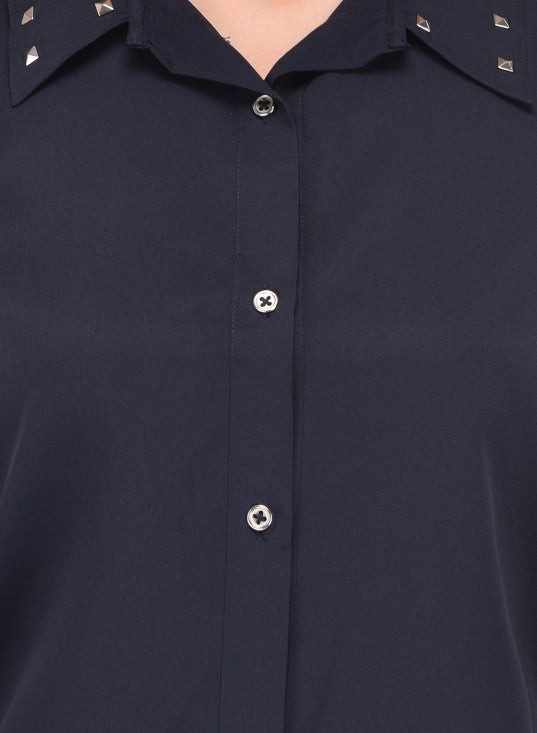 PURYS navy blue embellished cold shoulder shirt