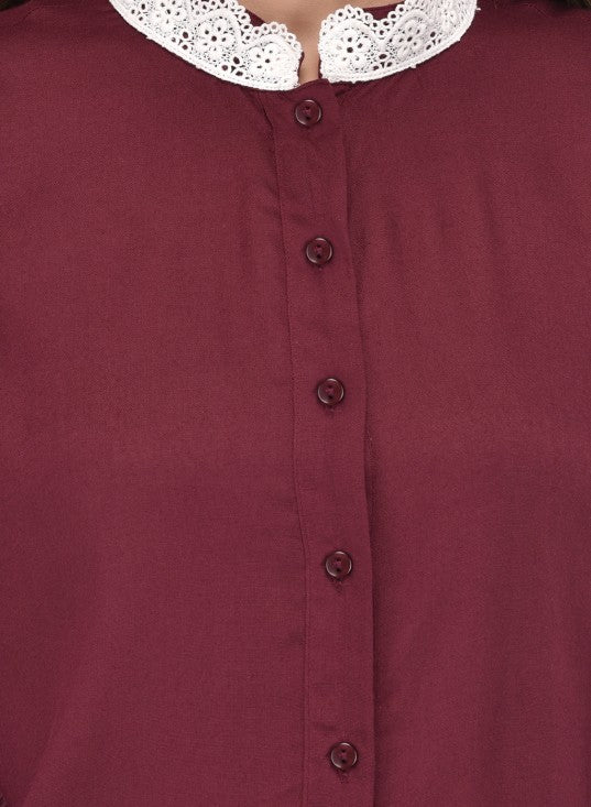 PURYS maroon lace collar buttoned shirt