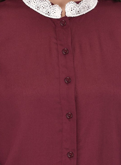 PURYS maroon lace collar buttoned shirt