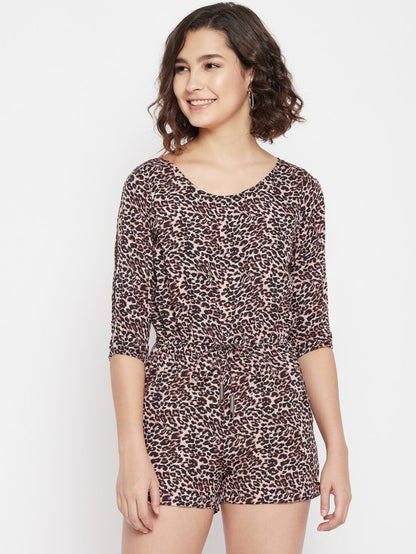 Animal Print Slit Sleeves Romper
