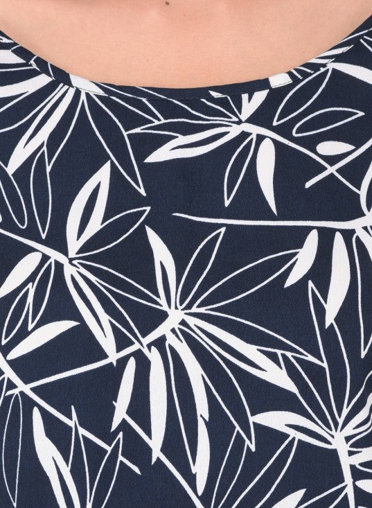 Leaf Print Casual Top With Knot Tie Sleeves