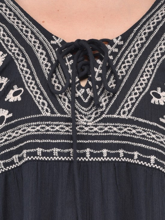 PURYS charcoal embroidery kaftan top