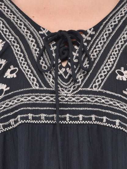 PURYS charcoal embroidery kaftan top