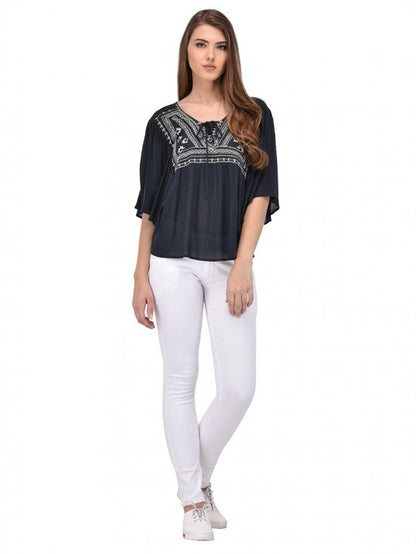 PURYS charcoal embroidery kaftan top