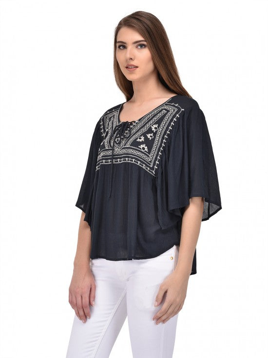 PURYS charcoal embroidery kaftan top