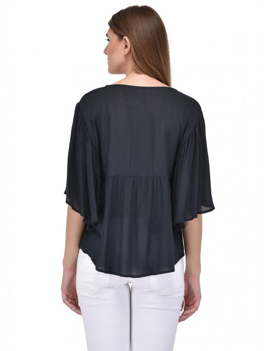 PURYS charcoal embroidery kaftan top