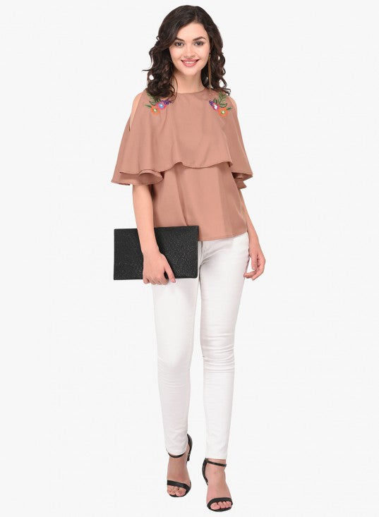 Layered Cold Shoulder Top With Embroidered Motif