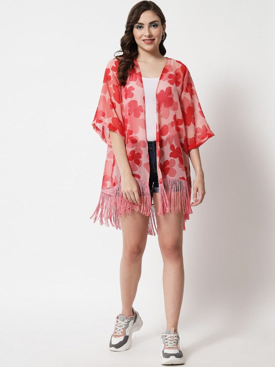 Floral Printed fringe Kimono