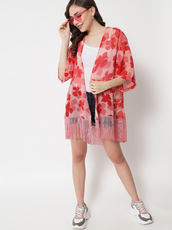 Floral Printed fringe Kimono