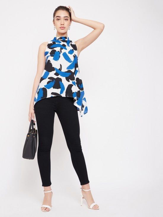 Printed Asymmetric Hem Top
