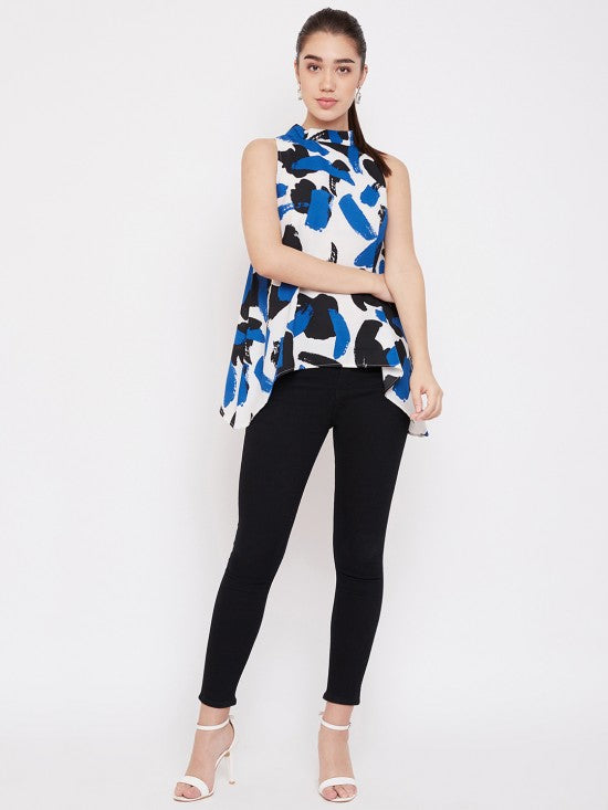 Printed Asymmetric Hem Top