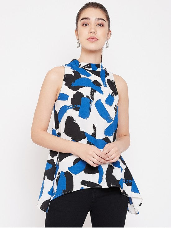 Printed Asymmetric Hem Top
