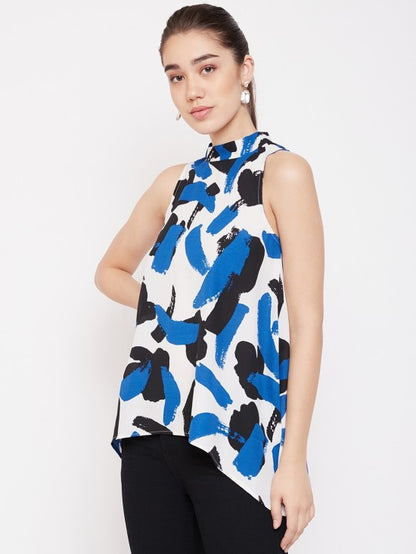 Printed Asymmetric Hem Top