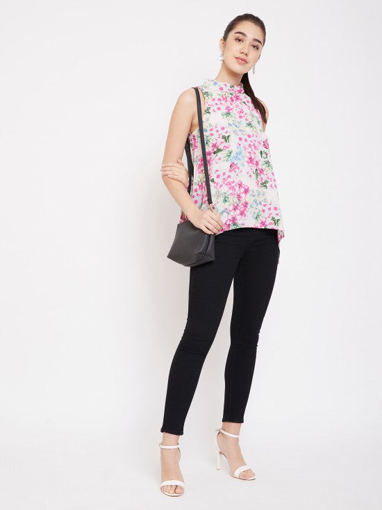 Printed Asymmetric Hem Top