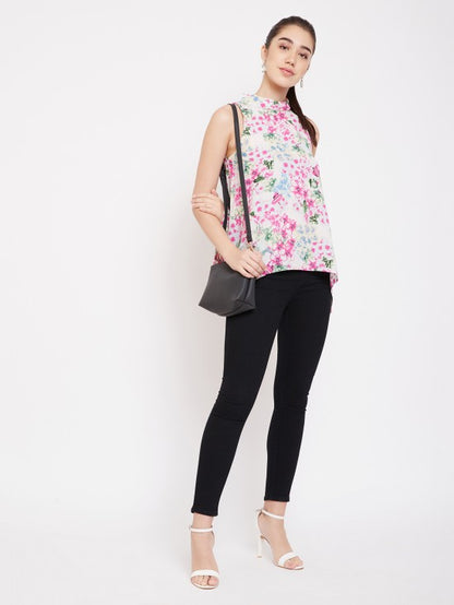 Printed Asymmetric Hem Top