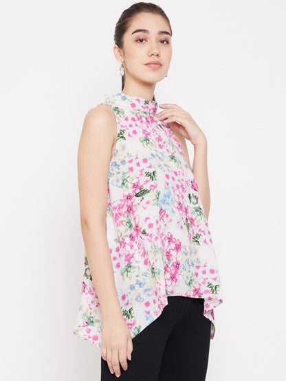 Printed Asymmetric Hem Top