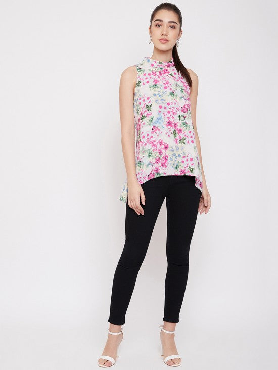 Printed Asymmetric Hem Top