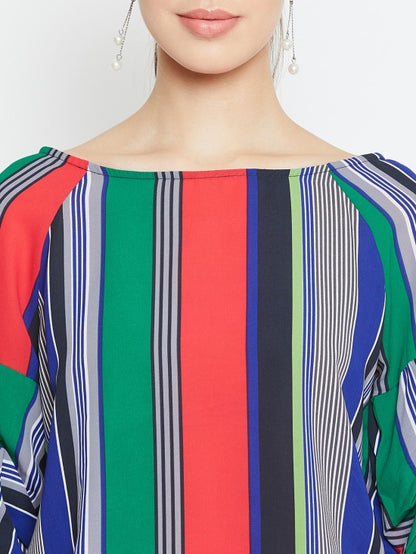 Baloon Tucked Sleeves Stripes Top