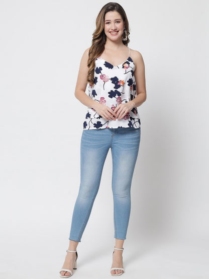 Floral print cross back layered top
