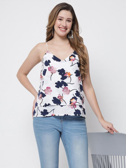 Floral print cross back layered top