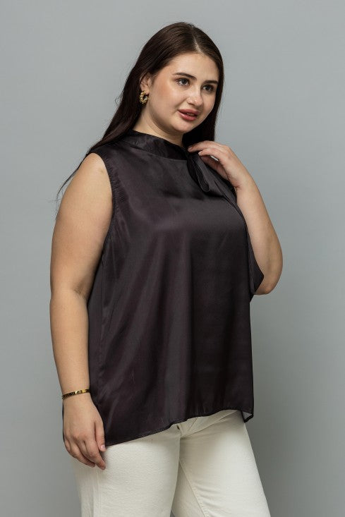 Sleeveless Tie Neck Satin Top