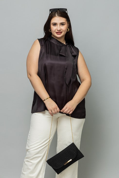 Sleeveless Tie Neck Satin Top