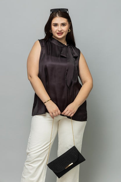 Sleeveless Tie Neck Satin Top